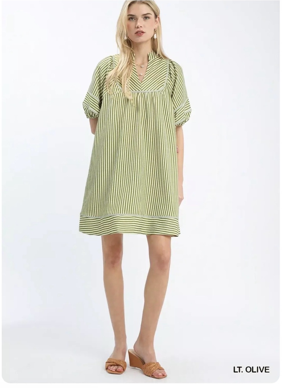 Umgee Striped Puff Sleeve Shift Dress Size M
LT. OLIVE
